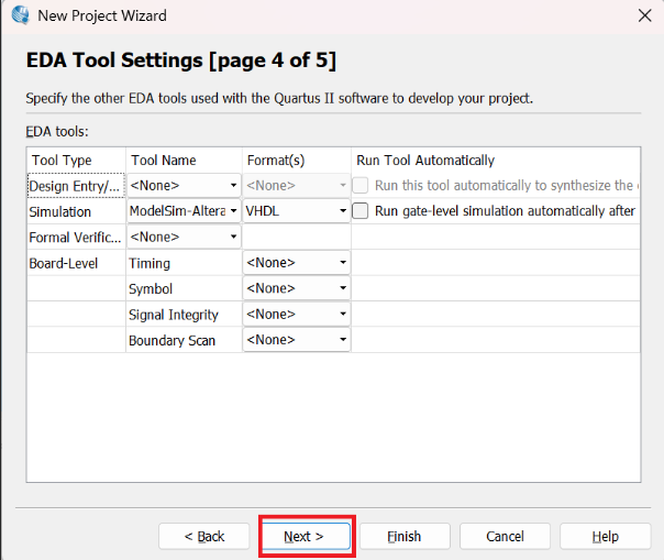 EDA Tool Settings